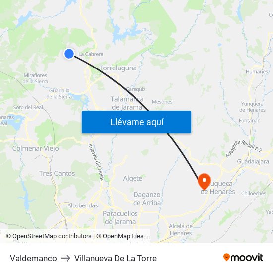 Valdemanco to Villanueva De La Torre map