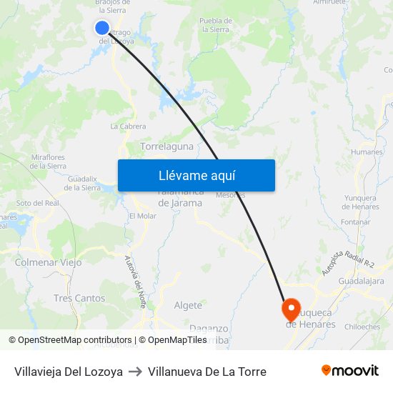 Villavieja Del Lozoya to Villanueva De La Torre map