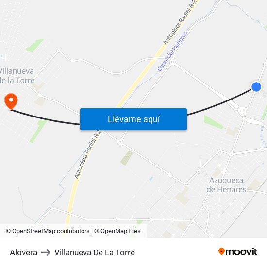 Alovera to Villanueva De La Torre map