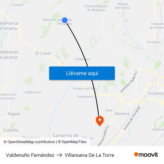 Valdenuño Fernández to Villanueva De La Torre map