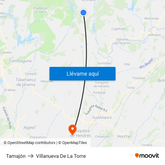 Tamajón to Villanueva De La Torre map