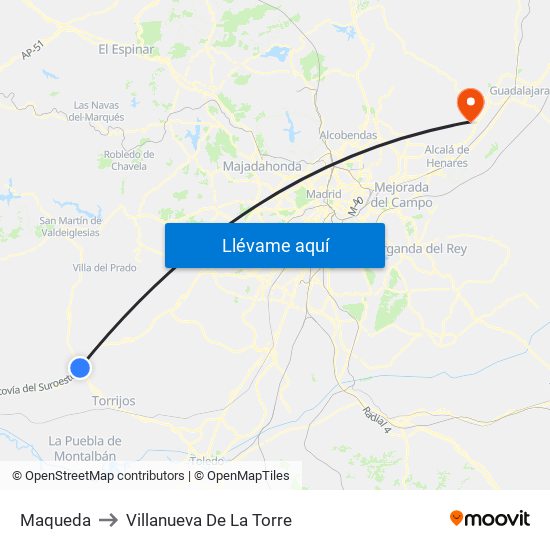 Maqueda to Villanueva De La Torre map