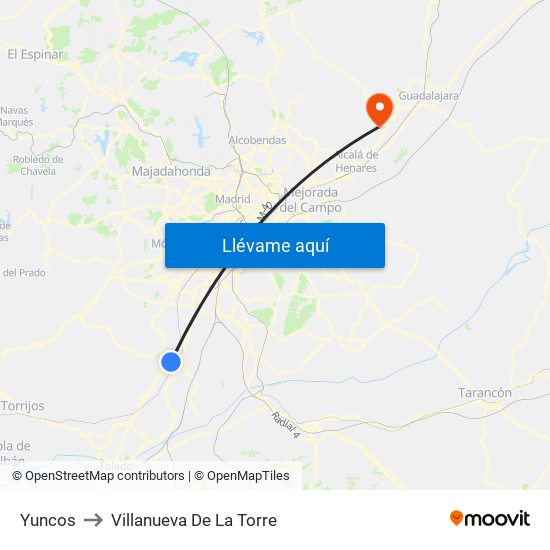 Yuncos to Villanueva De La Torre map