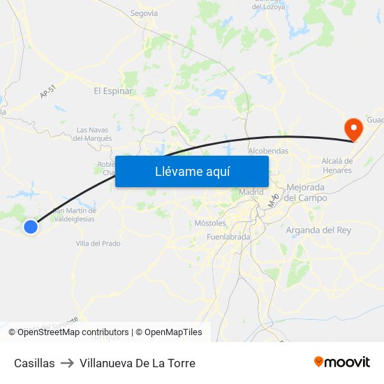 Casillas to Villanueva De La Torre map