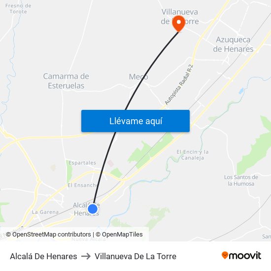 Alcalá De Henares to Villanueva De La Torre map