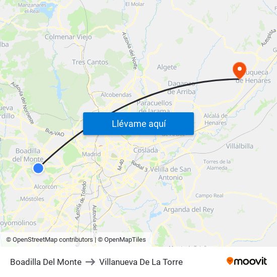 Boadilla Del Monte to Villanueva De La Torre map