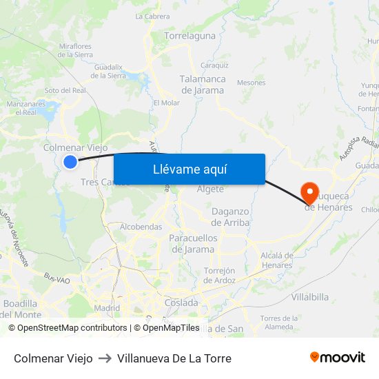 Colmenar Viejo to Villanueva De La Torre map