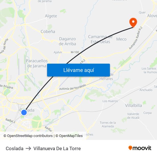 Coslada to Villanueva De La Torre map
