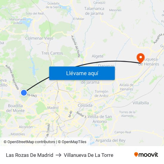 Las Rozas De Madrid to Villanueva De La Torre map