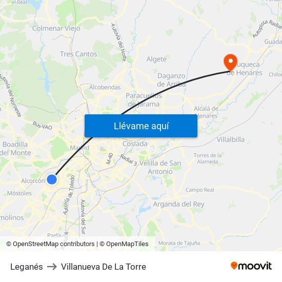 Leganés to Villanueva De La Torre map