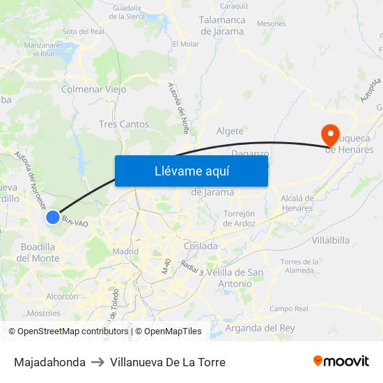 Majadahonda to Villanueva De La Torre map