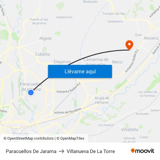 Paracuellos De Jarama to Villanueva De La Torre map