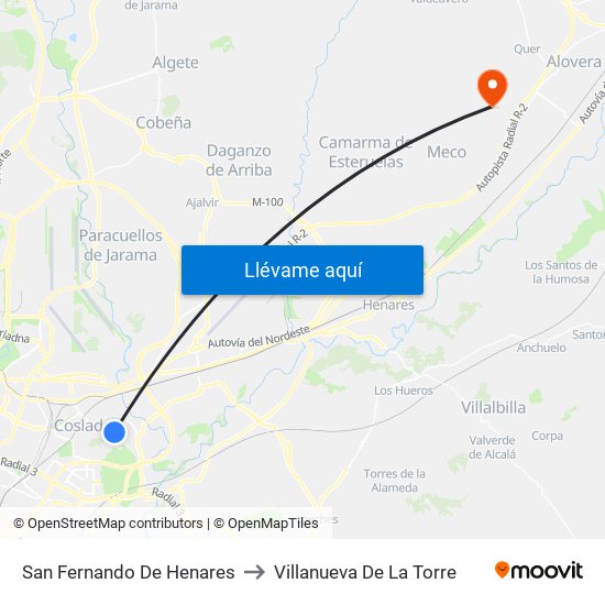 San Fernando De Henares to Villanueva De La Torre map