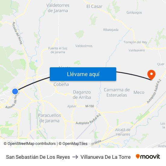San Sebastián De Los Reyes to Villanueva De La Torre map