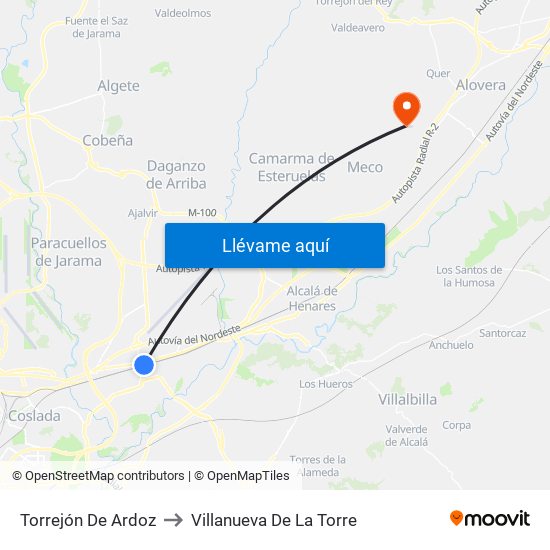 Torrejón De Ardoz to Villanueva De La Torre map