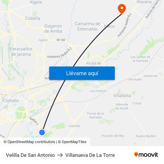Velilla De San Antonio to Villanueva De La Torre map