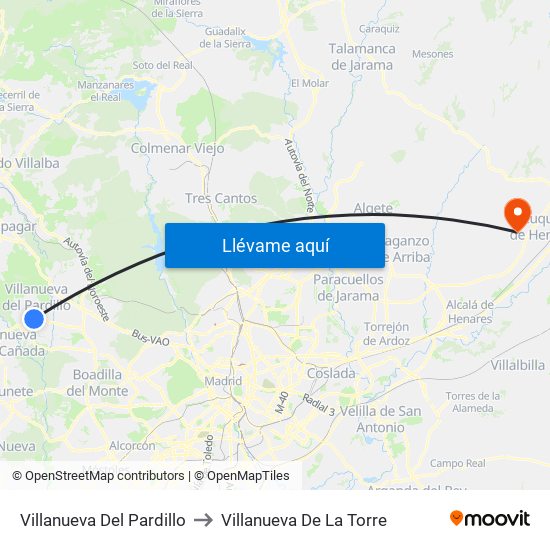 Villanueva Del Pardillo to Villanueva De La Torre map