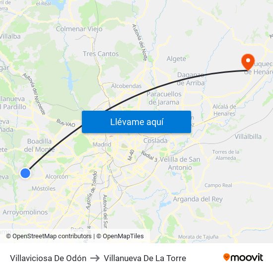 Villaviciosa De Odón to Villanueva De La Torre map