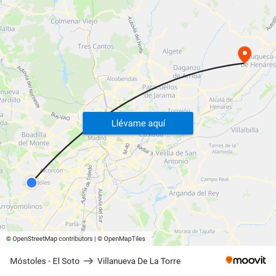 Móstoles - El Soto to Villanueva De La Torre map