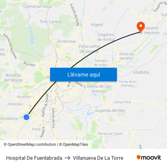 Hospital De Fuenlabrada to Villanueva De La Torre map