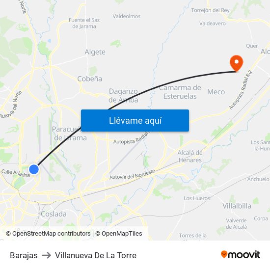 Barajas to Villanueva De La Torre map