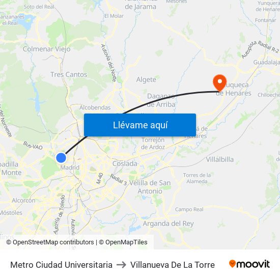 Metro Ciudad Universitaria to Villanueva De La Torre map