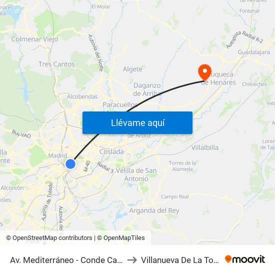Av. Mediterráneo - Conde Casal to Villanueva De La Torre map