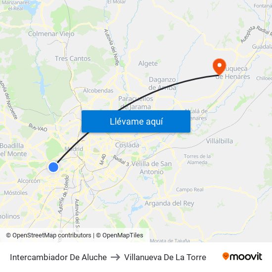 Intercambiador De Aluche to Villanueva De La Torre map