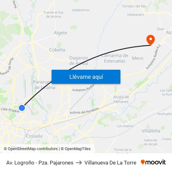 Av. Logroño - Pza. Pajarones to Villanueva De La Torre map