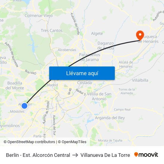 Berlín - Est. Alcorcón Central to Villanueva De La Torre map