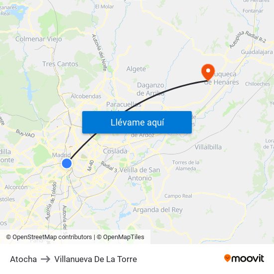 Atocha to Villanueva De La Torre map