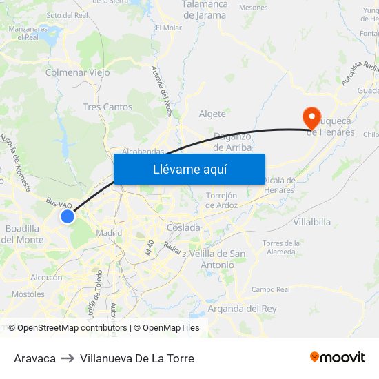 Aravaca to Villanueva De La Torre map