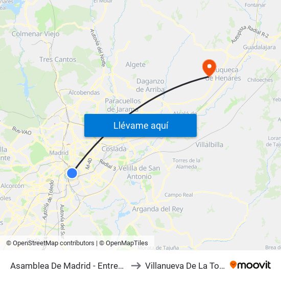 Asamblea De Madrid - Entrevías to Villanueva De La Torre map