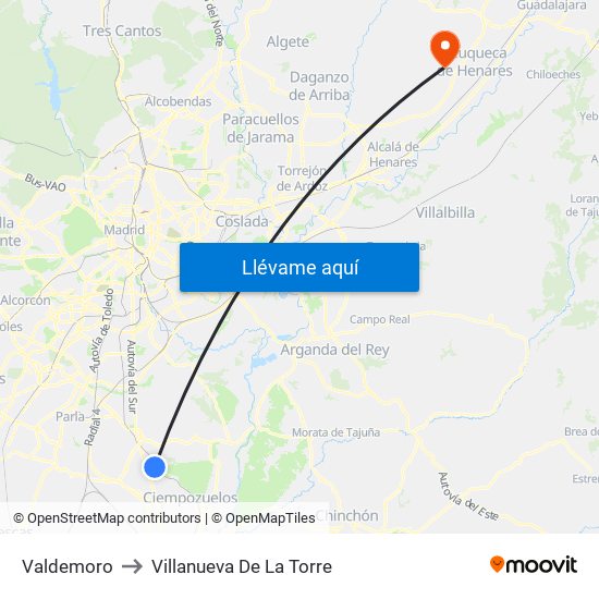 Valdemoro to Villanueva De La Torre map