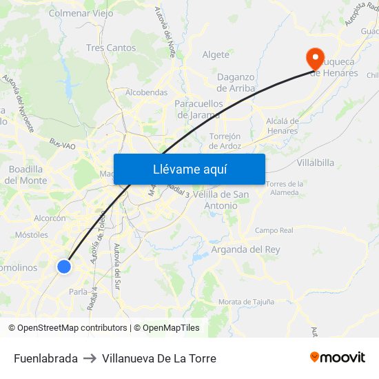 Fuenlabrada to Villanueva De La Torre map
