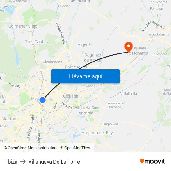 Ibiza to Villanueva De La Torre map