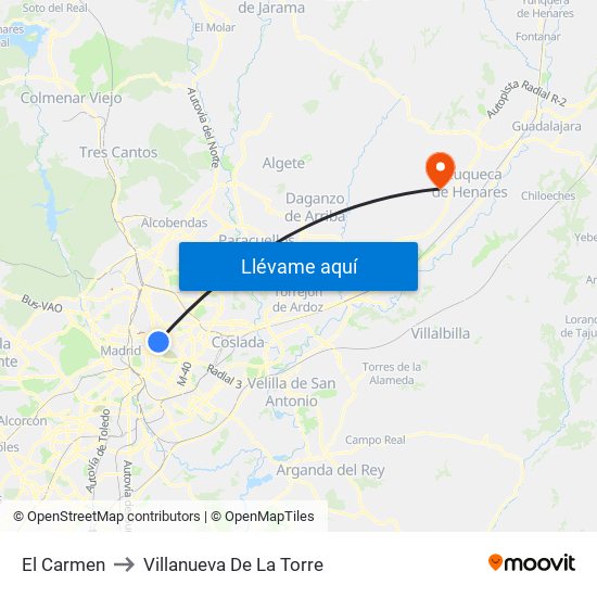 El Carmen to Villanueva De La Torre map