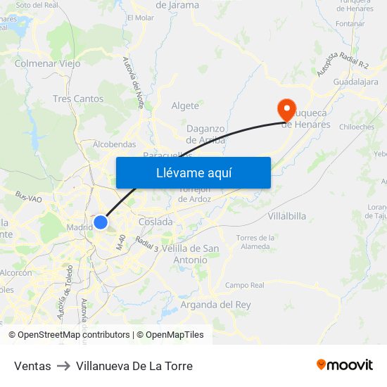 Ventas to Villanueva De La Torre map