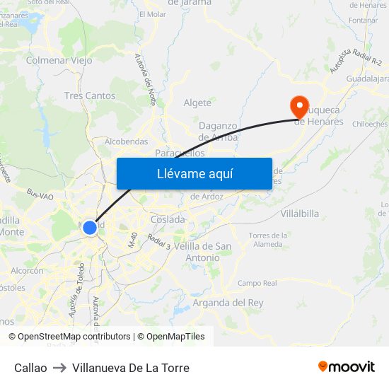 Callao to Villanueva De La Torre map