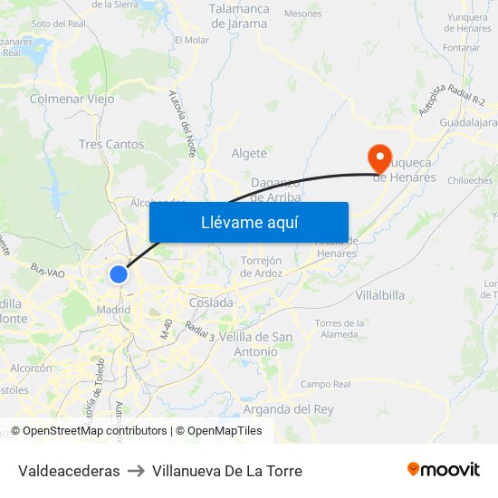Valdeacederas to Villanueva De La Torre map