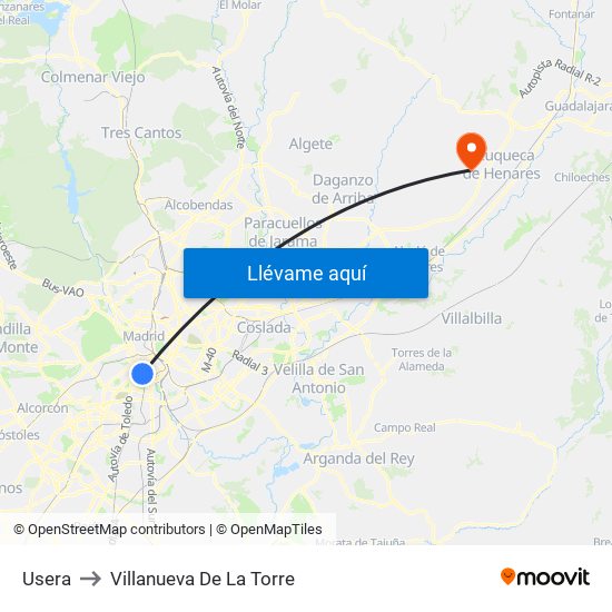 Usera to Villanueva De La Torre map