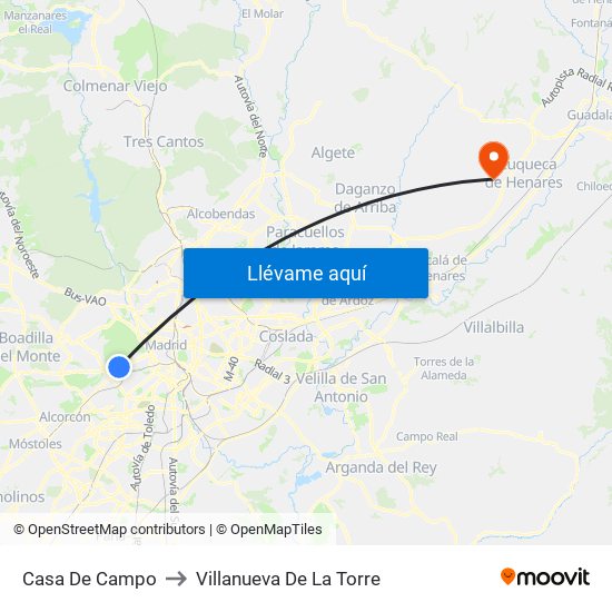 Casa De Campo to Villanueva De La Torre map