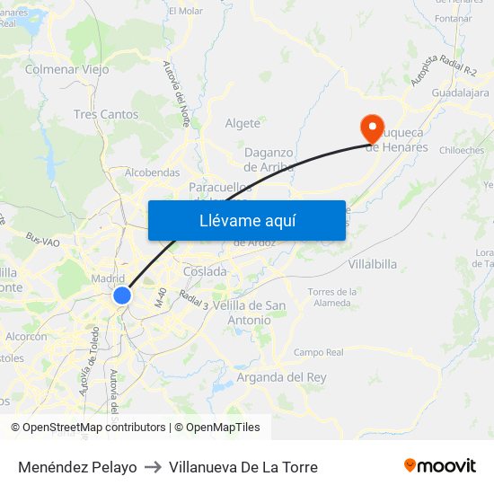 Menéndez Pelayo to Villanueva De La Torre map