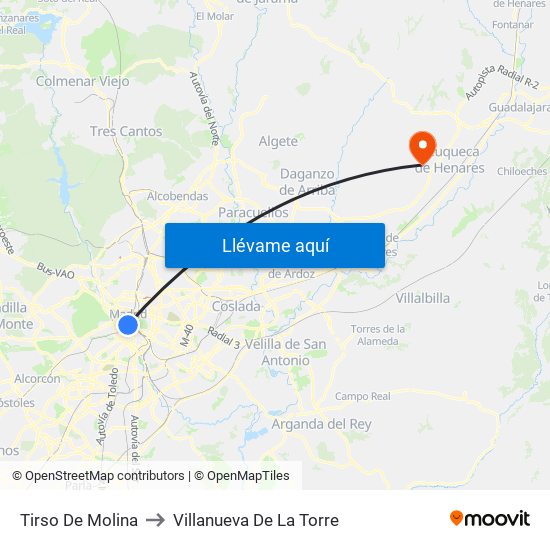 Tirso De Molina to Villanueva De La Torre map