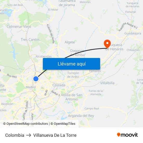 Colombia to Villanueva De La Torre map