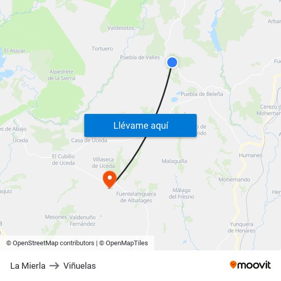 La Mierla to Viñuelas map