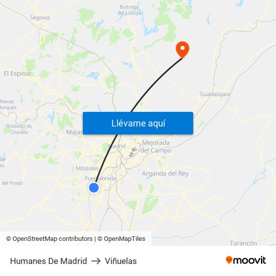 Humanes De Madrid to Viñuelas map