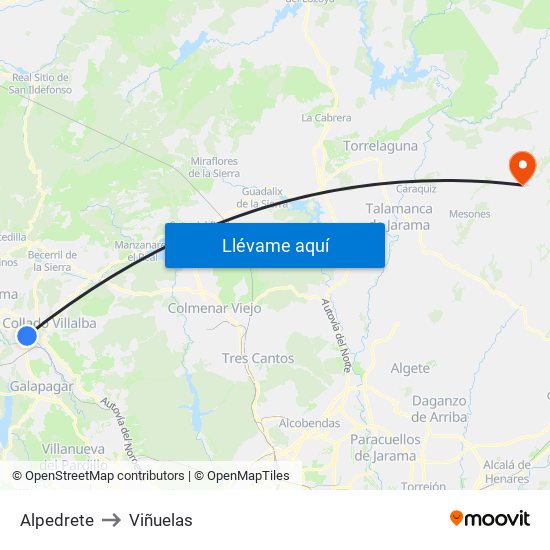 Alpedrete to Viñuelas map