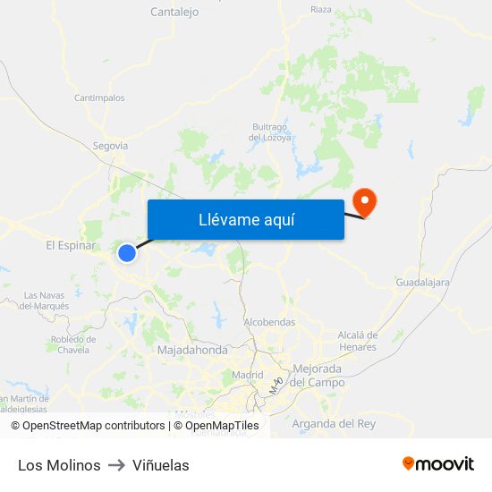 Los Molinos to Viñuelas map