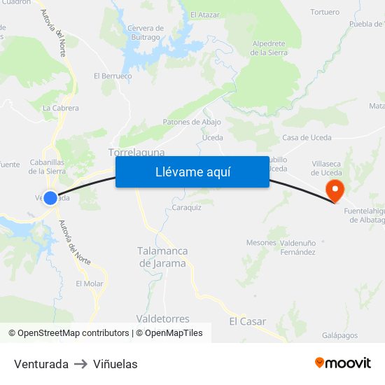Venturada to Viñuelas map